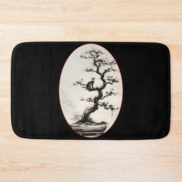 Item preview, Cat bonsai - Bonsai Cat Watercolor Painting - Oval Frame with Red Border designed and sold by Mechanical-Artt.