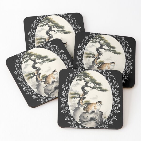Item preview, Cat bonsai - Japanese Artwork with Bonsai Kitten - Vintage Frames Floral Ornate Portrait Oval White designed and sold by Mechanical-Artt.