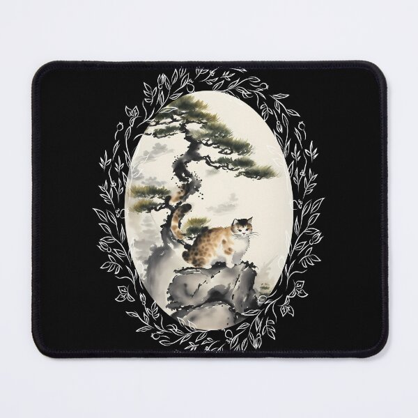 Item preview, Cat bonsai - Japanese Artwork with Bonsai Kitten - Vintage Frames Floral Ornate Portrait Oval White designed and sold by Mechanical-Artt.
