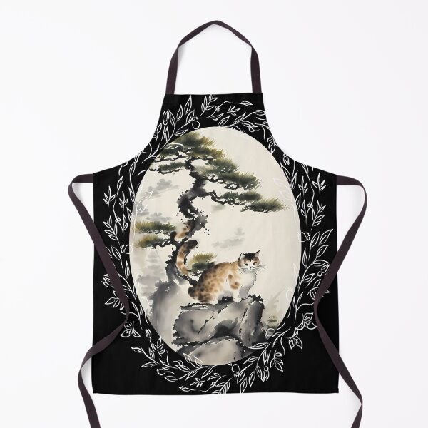 Item preview, Cat bonsai - Japanese Artwork with Bonsai Kitten - Vintage Frames Floral Ornate Portrait Oval White designed and sold by Mechanical-Artt.
