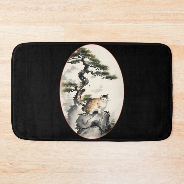 Item preview, Cat bonsai - Japanese Artwork with Bonsai Kitten - Oval Frame with Red Border designed and sold by Mechanical-Artt.