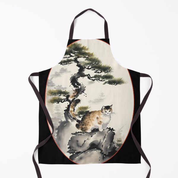 Item preview, Cat bonsai - Japanese Artwork with Bonsai Kitten - Oval Frame with Red Border designed and sold by Mechanical-Artt.