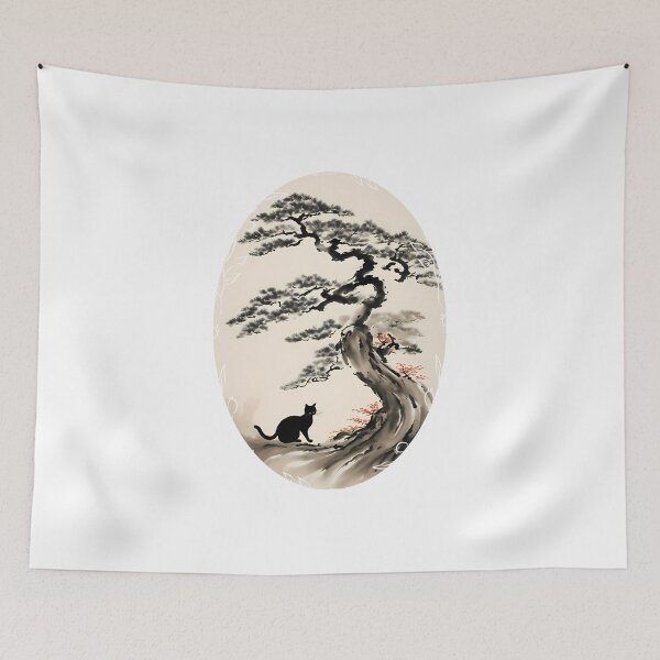 Item preview, Cat bonsai - Whimsical Bonsai Cat Illustration designed and sold by Mechanical-Artt.