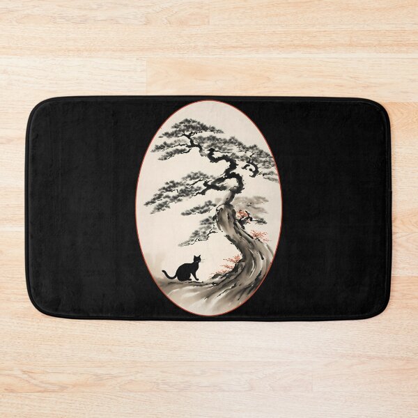 Item preview, Cat bonsai - Minimalist Bonsai Kitty Design - Oval Frame with Red Border designed and sold by Mechanical-Artt.
