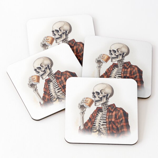 Item preview, Coffee Drinking Halloween Skeleton designed and sold by Brainless Art.