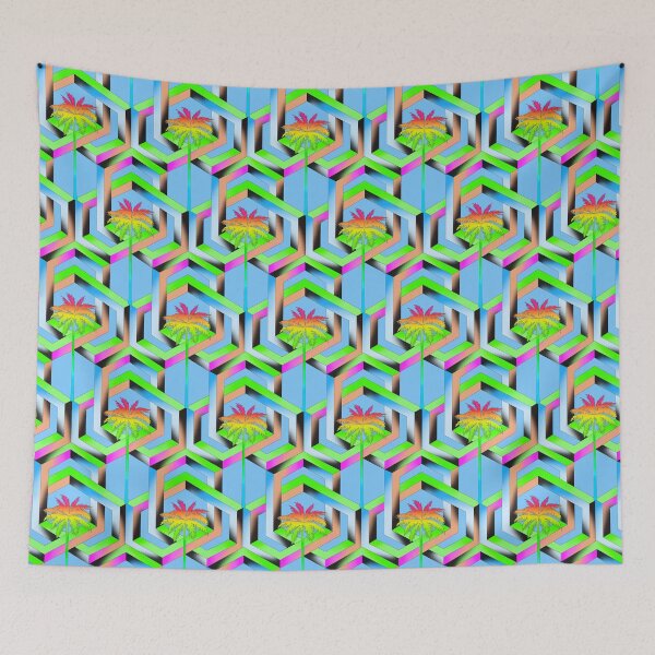 Item preview, 3D, palm tree, chains ,rainbow ,black ,colorful ,geometric ,stars, space ,wallpaper ,weaving  designed and sold by letsgow8th.