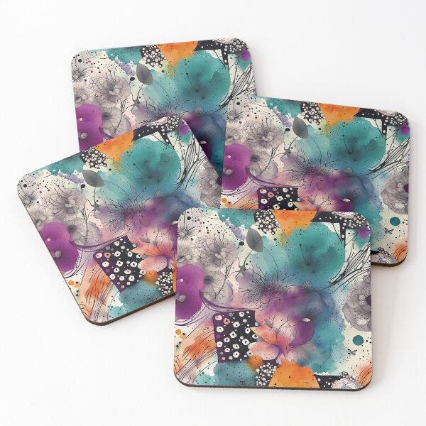 Item preview, Abstract Flowers, Colorful Design, Turquoise Orange Purple, Floral Pattern, designed and sold by karinasalwaszka.