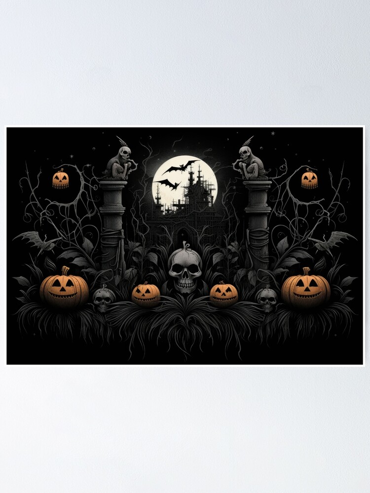 Gothic Halloween Greeting card - pumpkins- bats Poster for Sale by  DigitlEmporium