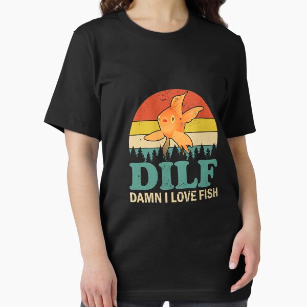Vista previa del artículo con la obra «Divertido DILF Maldita sea, me encanta el tanque de peces Amante de los peces dorados vintage», diseñado y vendido por TysonLessard.