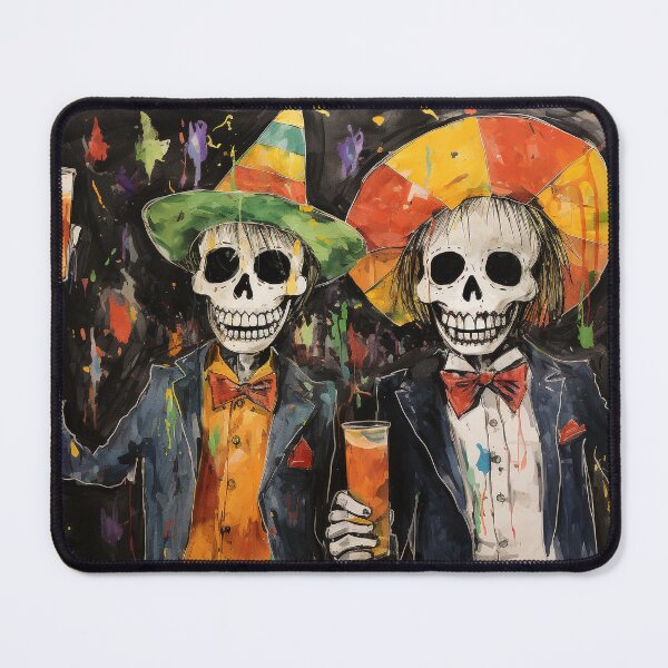 Item preview, A painting of two skeletons at a halloween themed party designed and sold by Andrey Tarakanov.