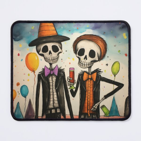 Item preview, A painting of two skeletons at a halloween themed party designed and sold by Andrey Tarakanov.