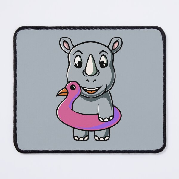 Aperçu de l'œuvre Mignon rhinocéros portant une illustration de dessin animé de flotteur de canard créée et vendue par cubbone.