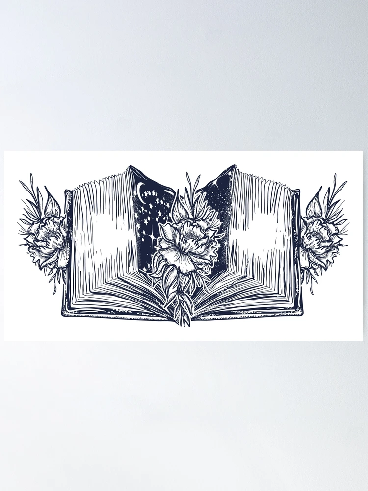 Aesthetic open book design with flowers Poster for Sale by