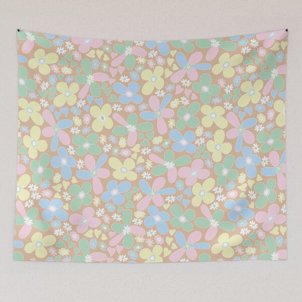Item preview, VINTAGE PASTEL BOHO RETRO 60S 70S FLOWER PATTERN DANISH SCANDINAVIAN STYLE  designed and sold by blomastudios.