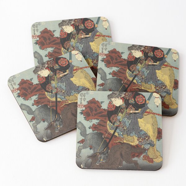 Item preview, Samurai Warrior And Wolves - Vintage Japanese Ukiyo-e Woodblock designed and sold by VintageSpaceArt.