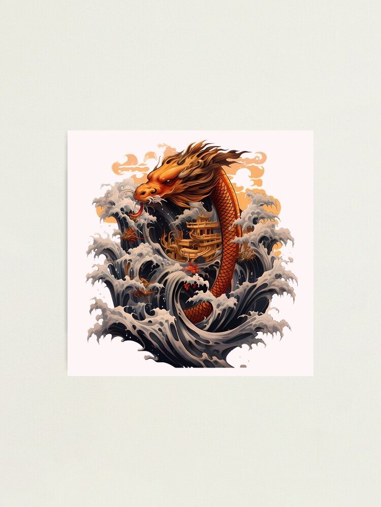 Yakuza style gold dragon | Photographic Print