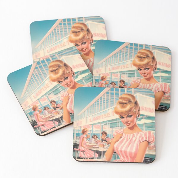 Item preview, Woman in retro advertising style from the sixties having lunch designed and sold by GoldenTimesCafe.