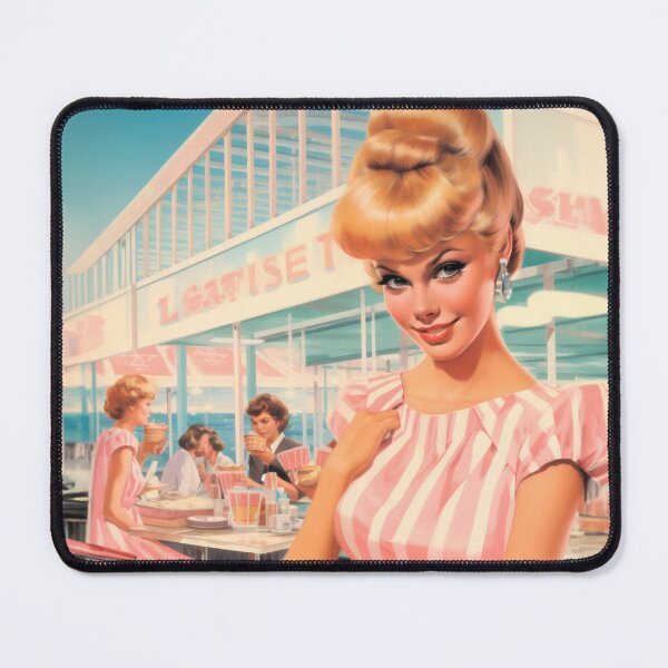 Item preview, Woman in retro advertising style from the sixties having lunch designed and sold by GoldenTimesCafe.