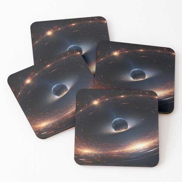 Item preview, A cosmic landscape showcasing a gargantuan black hole, with light bending around it, showcasing the power and mystery of these celestial giants. designed and sold by ChamounVisual.