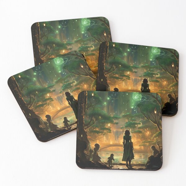Item preview, Enchanted forest: woman, green lights and boy designed and sold by ArrangedDesigns.
