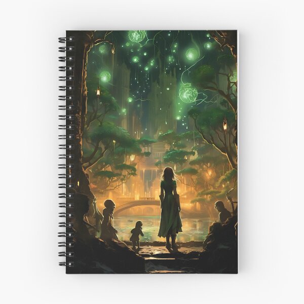 Item preview, Enchanted forest: woman, green lights and boy designed and sold by ArrangedDesigns.