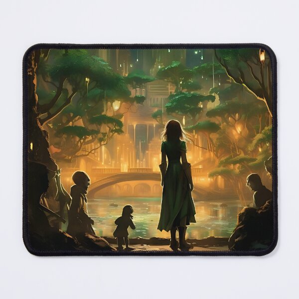 Item preview, Enchanted forest: woman, green lights and boy designed and sold by ArrangedDesigns.