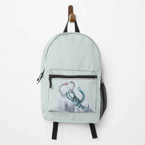 Item preview, Rope knot with carabiner for rock climbing, bouldering. Watercolor illustration with grey aquarelle stains designed and sold by BartolArt.