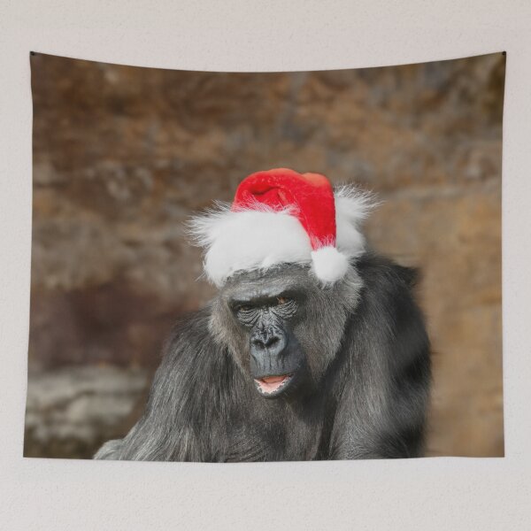 Item preview, Gorilla Biddy in a Festive Christmas Hat designed and sold by rawshutterbug.