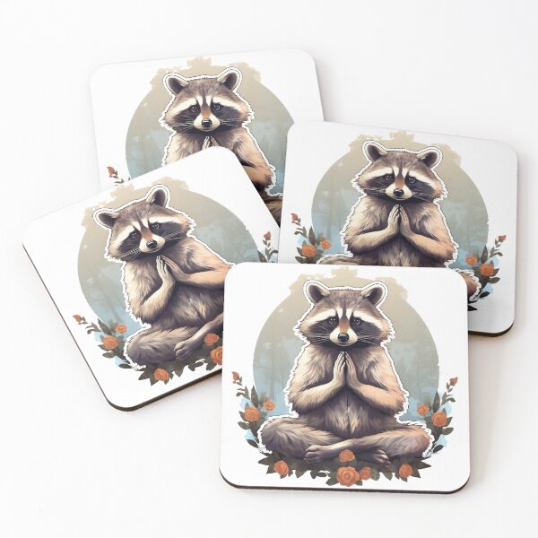 Item preview, Meditation yoga raccoon roses Namaste designed and sold by AngelinaBezm.