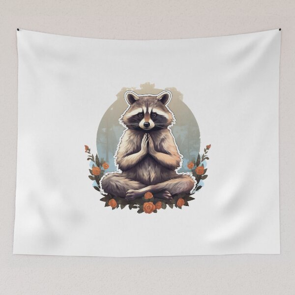 Item preview, Meditation yoga raccoon roses Namaste designed and sold by AngelinaBezm.