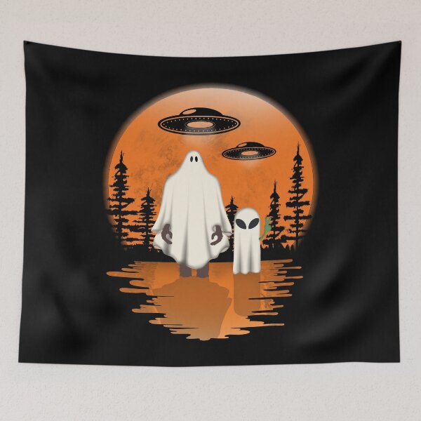Item preview, Alien And Bigfoot Ghost Halloween Moon designed and sold by gogo-jr.