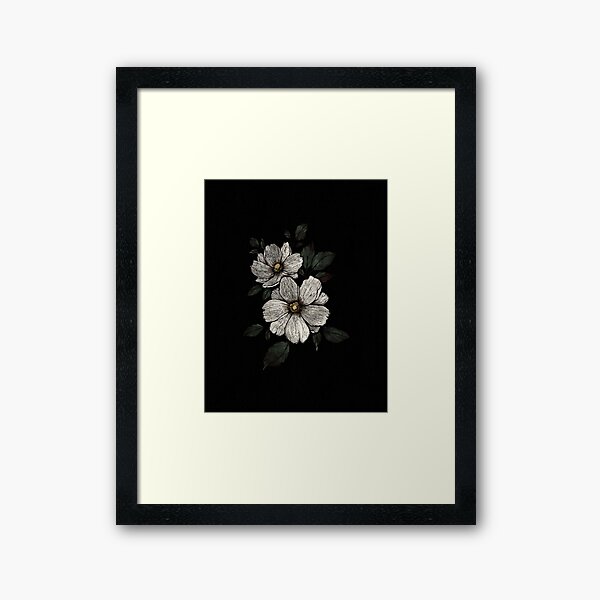 Victorian Botanical Art White Flower on Black Framed Art Print