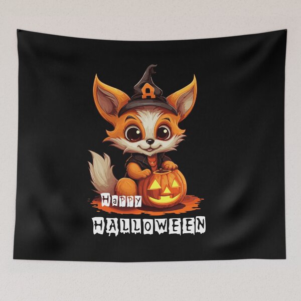 Item preview, Cute kawaii cartoon Halloween fox with Halloween pumpkin designed and sold by cardsandmoreUG.
