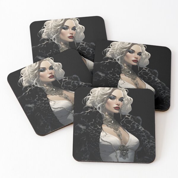 Item preview, Cartoon of a woman with long white hair in the style of Cruella de Vil designed and sold by AI-Only Creations.