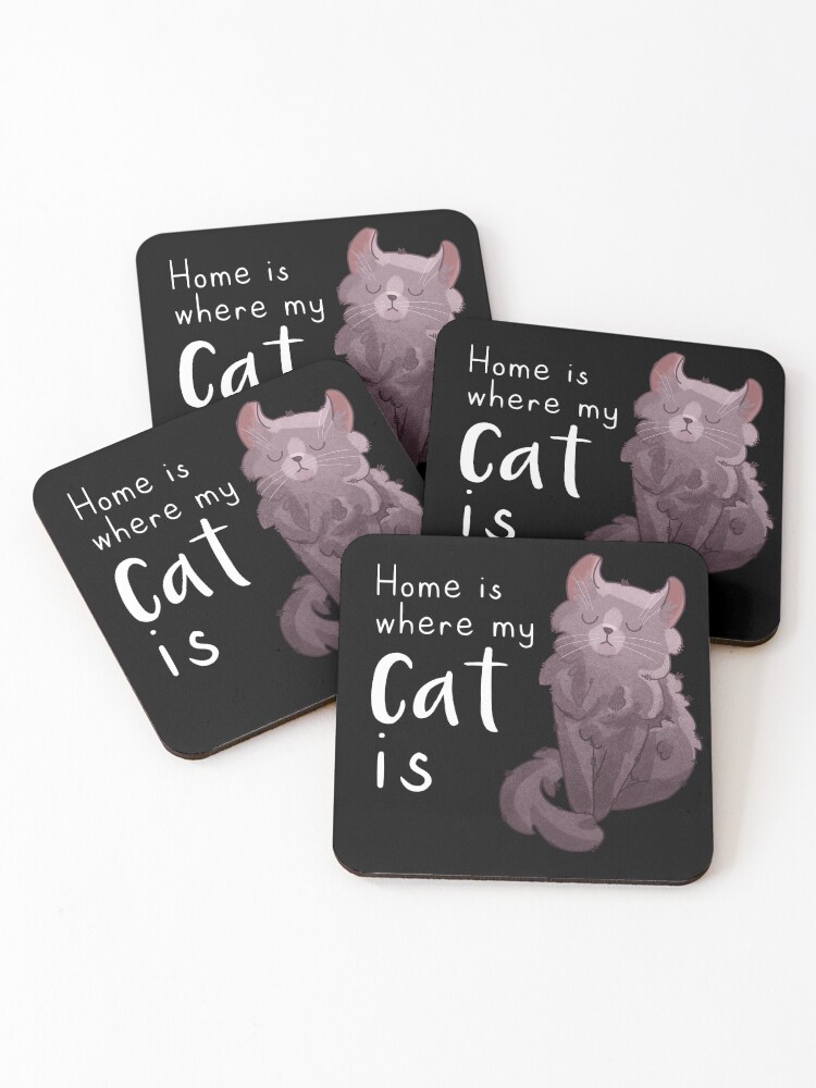 Thumbnail 1 of 5, Coasters (Set of 4), Home is Where My Cat Is - Lilac Curl Cat gifts for cat lovers designed and sold by FelineEmporium.