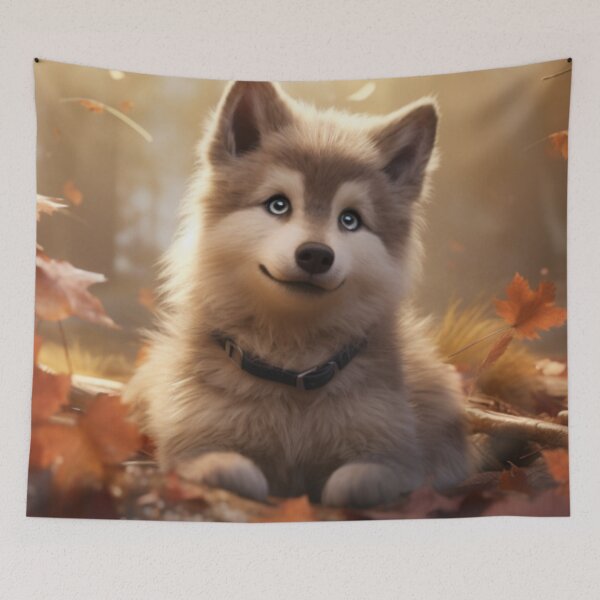 Item preview, Yakutian Laika Puppy in Autumn designed and sold by ZenEverAI.