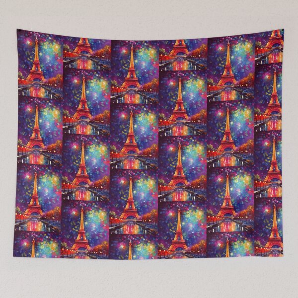 Item preview, The Eiffel Tower, Paris, Orange-blue, AI Generated Art - France's Structural Masterpiece Known as 'The Symbol of Love' designed and sold by studioSharonKay.