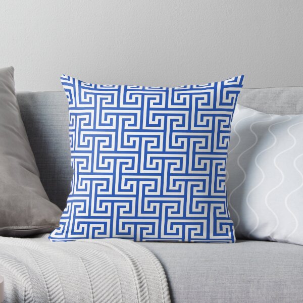 Geometric Pattern: Key Bridge Interlock Positive: Blue Throw Pillow