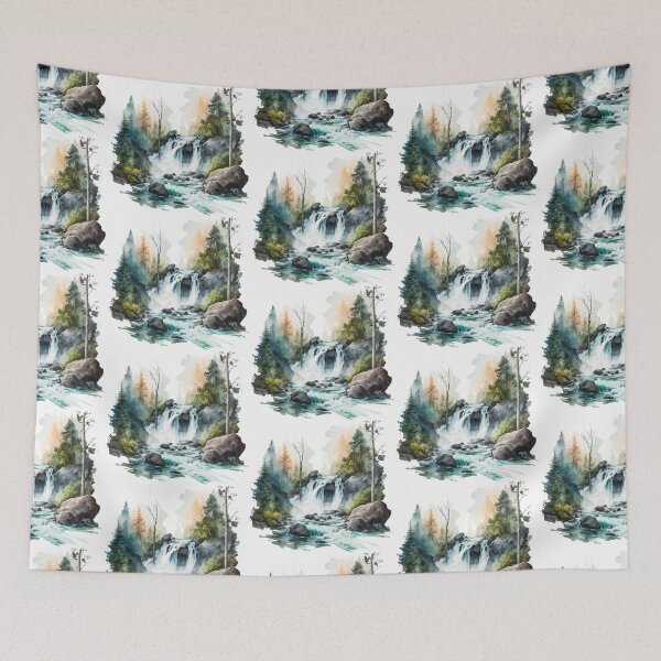 Item preview, Grunge Waterfall Landscape Watercolor Scene designed and sold by StephanieWard.