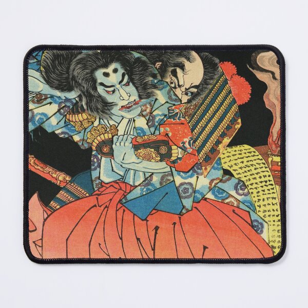 Item preview, Samurai Fight With Demon - Vintage Japanese Ukiyo-e Woodlock designed and sold by VintageSpaceArt.