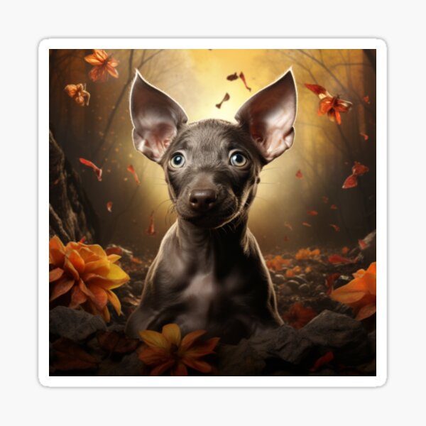 Vista previa del artículo con la obra «Cachorro Xoloitzcuintli en otoño», diseñado y vendido por ZenEverAI.