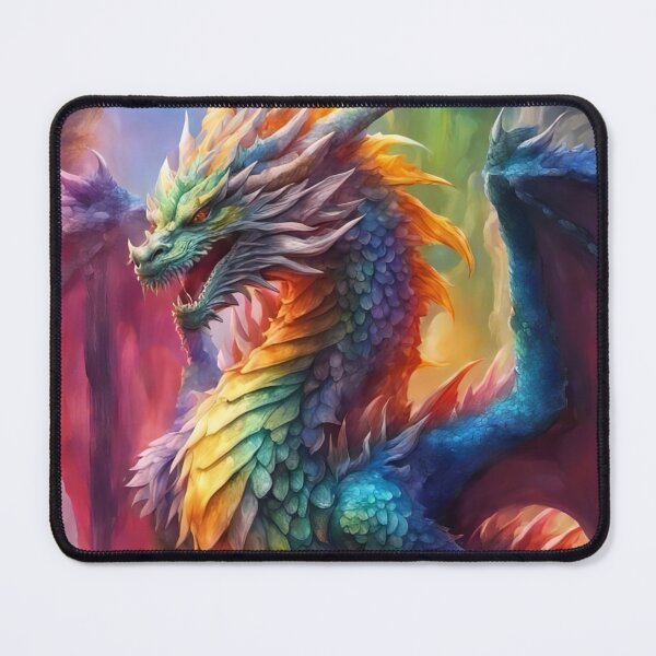 Item preview, Retro Rainbow Dragon - Vintage Style Fantasy Art Print designed and sold by Alcyonian.