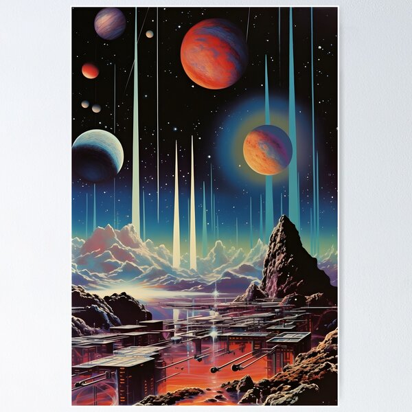 Item preview, Space Landscape of Futuristic City, Mountains, Planets and Shining Stars designed and sold by Jew-e.