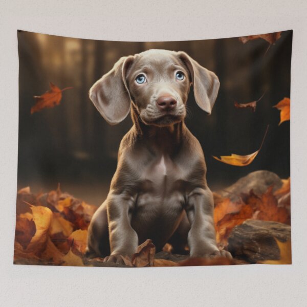 Item preview, Weimaraner Puppy in Autumn designed and sold by ZenEverAI.