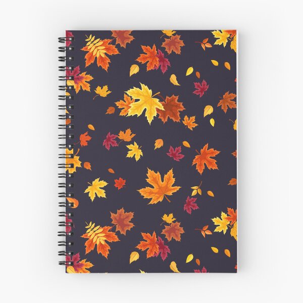 Artikelvorschau, Herbstmuster mit roten, orangefarbenen, gelben und braunen Herbstblättern auf Lila entworfen und verkauft von Naddya.