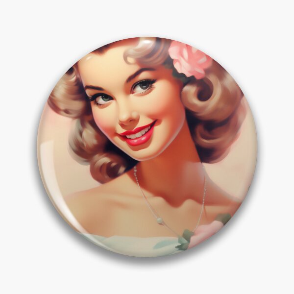 Item preview, Smiling girl in vintage sixties illustration style. Roses. designed and sold by GoldenTimesCafe.