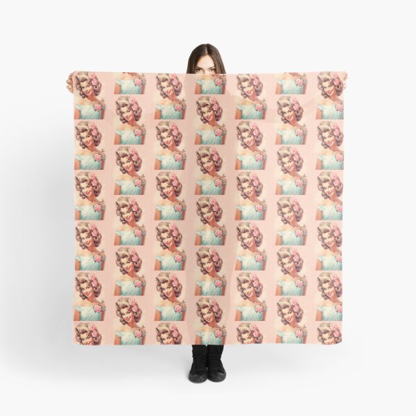 Item preview, Smiling girl in vintage sixties illustration style. Roses. designed and sold by GoldenTimesCafe.