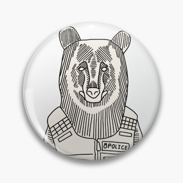 Item preview, police bear, woodcut style designed and sold by liminal-crypted.