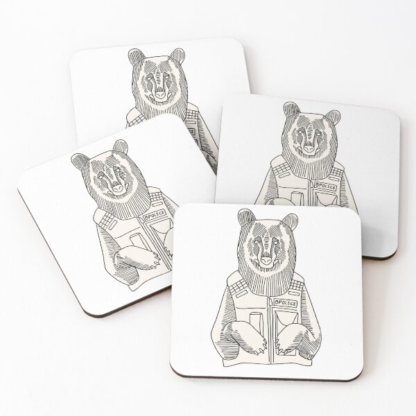 Item preview, police bear, woodcut style designed and sold by liminal-crypted.