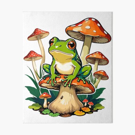 Frog and Mushrooms Art Board Print